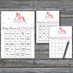 Unicorn theme Baby Shower Bingo Cards,Unicorn Baby Shower Bingo Games,Printable Baby Shower Bingo Cards--319