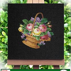 Embroidery scheme Basket and flowers 3 / Vintage Cross Stitch Scheme Flower Basket