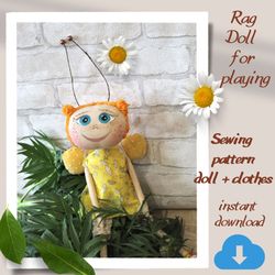 Rag doll pattern pdf -  Ragdoll with clothes - Doll sewing pattern – Doll clothes pattern – 12 inch doll pattern