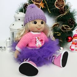 Handmade doll gift for girl Amigurumi lilac doll personalized gift for girl