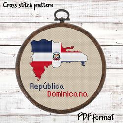 Dominican Republic Map Cross Stitch pattern modern, Dominicana Flag Xstitch pattern PDF, Country Cross Stitch Pattern