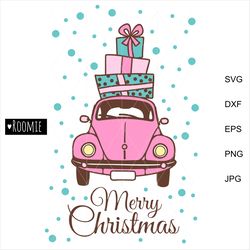 Pink Christmas Car svg, Merry Christmas truck svg, Vintage truck svg, Retro car, Winter svg Pickup truck Shirt mug card