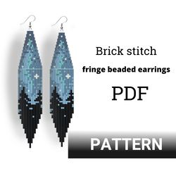 Brick stitch pattern. Beaded earrings with fringe. night sky print earrings DIY. night sky Seed bead pattern.  pattern.