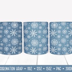 Winter Snowflakes Mug Sublimation Design. Christmas Mug Wrap