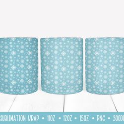 Winter Snowflakes Mug Sublimation Design. Ice Blue Mug Wrap