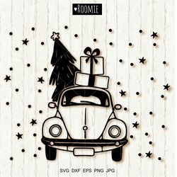 christmas truck svg, vintage truck svg, retro red car svg, winter svg pickup truck shirt mug card print sublimation