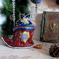 Christmas ornament, Nicholas booth,Christmas fireplace, Christmas stocking, Red Elf boots,Santa Claus boots,Chimney sock