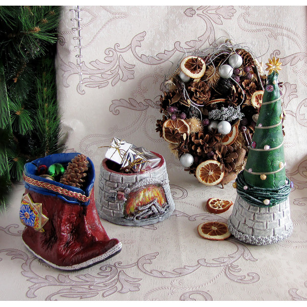 Christmas stocking, Gray Elf boots, Santa Claus boots, Chimn