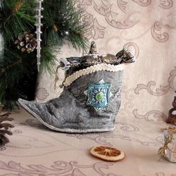 Christmas stocking, Nicholas booth,Christmas fireplace,Christmas stocking,Gray Elf boots,Santa Claus boots,Chimney sock