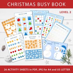 Christmas Printable Busy Book for Children, Activity Busy Book for Preschool in PDF and JPG format, Printable worksheets