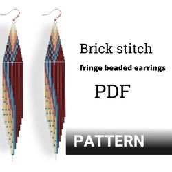 Beaded earrings PATTERN for brick stitch with fringe - Ukrainian seller\shop - Instant download