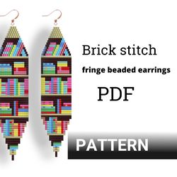 Brick stitch pattern. Beaded earrings with fringe. Books print earrings DIY. Seed bead pattern. Ukrainian shop