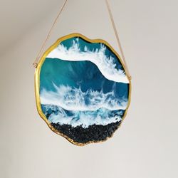 Framed 3D Blue Ocean Resin Art Beach Landscape Ocean Art Ocean Resin Art Ocean Wall Decor Resin Ocean Picture