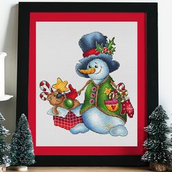 Snowman cross stitch pattern PDF, christmas cross stitch, winter cross stitch, christmas snowman, counted cross stitch