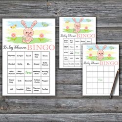 Pink Rabbit Baby Shower Bingo Cards,Bunny themed Baby Shower Bingo Games,Printable Baby Shower Bingo Cards--310