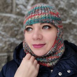 Balaclava knit -  Merino wool winter hats - ski mask multicolor - custom balaclava hat - warm helmet - hoodie hat