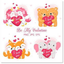Valentine unicorns PNG, Cute animals clip art, Christmas Sublimation, Instant Download, Digital Download,