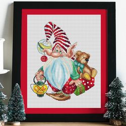 christmas gnome cross stitch pattern pdf, gnome cross stitch, holiday cross stitch, cute gnome, christmas cross stitch