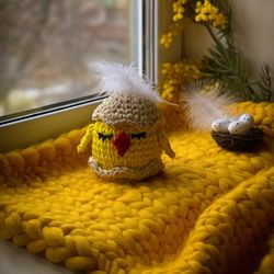 crochet pattern basket chicken pdf digital instant download and video tutorial, easter ornament, basket with lid