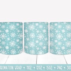 Winter Snowflakes Mug Sublimation Design. Light Blue Mug Wrap