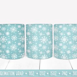winter snowflakes mug sublimation design. light blue mug wrap