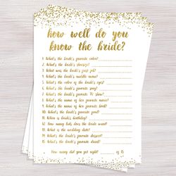 How well do you know the bride, Funny Bridal Shower games, Gold confetti, Printable Bridal Shower ideas, Bachelorette