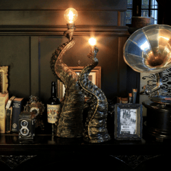 Octopus, Antique gold Tentacle, Cthulhu mythos Fantasy Gift Idea, Steampunk vintage statuette designer lamp holder, ligh