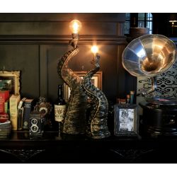 Octopus, Antique gold Tentacle, Cthulhu mythos Fantasy Gift Idea, Steampunk vintage statuette designer lamp holder, ligh