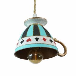 Mad tea party Teacup pendant chandelier White rabbit Kitchen turquoise lighting Alice in wonderland decor Farmhouse Vint