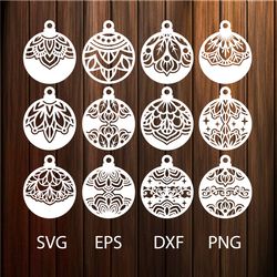 Christmas Baubles Templates For Laser Cutting, Silhouette Cameo, Cricut and more. SVG, DXF, EPS, PNG files