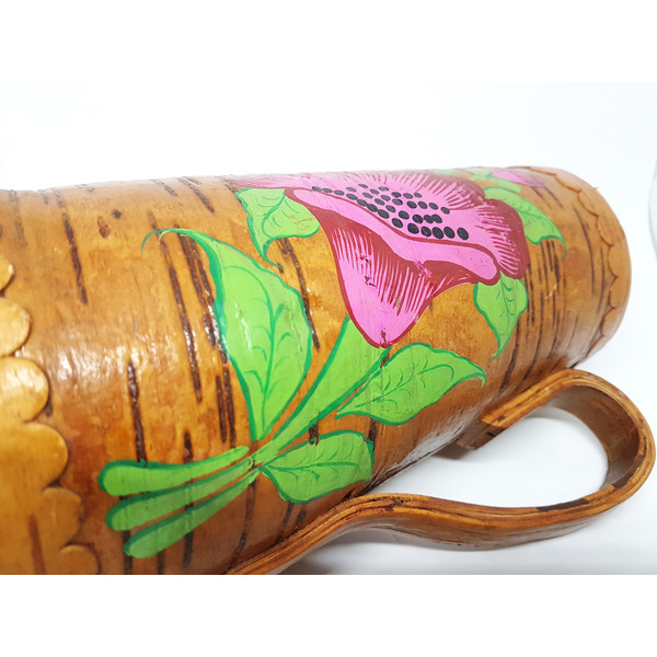 9 USSR Vintage Bark Wood Pitcher Vase hand painted NASTURTIUMS 1970s.jpg