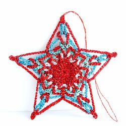 Christmas Star Ornament Crochet Pattern, PDF file digital download.