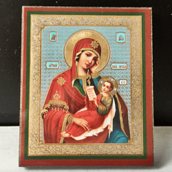 Assuage My Sorrows Mother of God | Mini Icon Gold and Silver Foiled Mounted on Wood 2,5" x 3,5" |