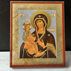 Mother of God of Three Hands | Mini Icon Gold and Silver Foiled Mounted on Wood 2,5" x 3,5" |