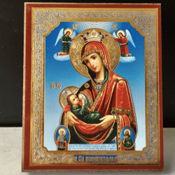 The Mother of God of the Milk-Giver | Mini Icon Gold and Silver Foiled Mounted on Wood 2,5" x 3,5" | Handcrafted