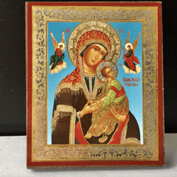 The Mother of God of the Passion | Mini Icon Gold and Silver Foiled Mounted on Wood 2,5" x 3,5" |