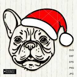 Christmas French bulldog with Santa hat SVG, Frenchie svg, Dog portrait Vector Cut file Cricut Silhouette /64