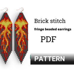 Earring pattern for beading - Brick stitch pattern for beaded fringe earrings - Instant download. Flame earrings