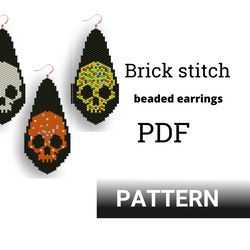 Skull earrings pattern - Brick stitch - seed bead pattern - bead weaving - instant download - Halloween bead pattern