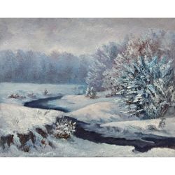 Winter Painting Landscape Oil Painting Original Artwork River Painting Nordic Art Winter Forest Painting