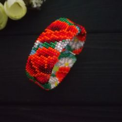 Glass Seed Bead Crochet Bracelet , Beaded Bracelet