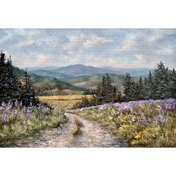 Blue Ridge Mountains North Carolina Original Painting Mountain Oil Painting Hiking Wall Art Vintage Mountain Painting
