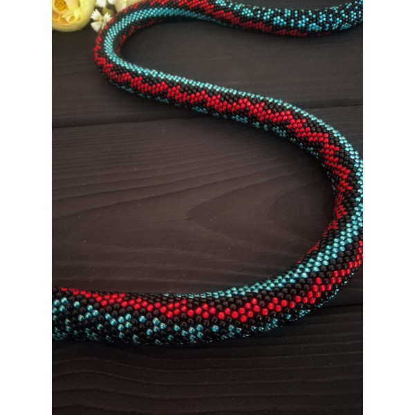 Striped Snake Necklace , Beaded Crochet Necklace , Ouroboros jewelry