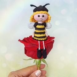 Bee Doll, keychain, Crochet bee, Hanging bee girl, Bee lover, Beekeeper gift, Nursery decor, Car accessories.