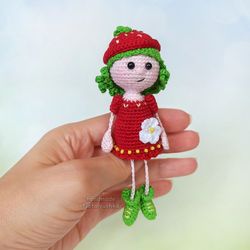 Doll Strawberry, keychain, Girl nursery decor, Crochet doll berry, Girl gift, Summer pocket doll, Car mirror hanging