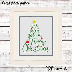 Christmas tree cross stitch pattern modern, Merry Christmas cross stitch design, Xmas cross stitch pattern PDF