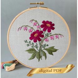 Garden flowers pattern pdf embroidery, Easy embroidery DIY