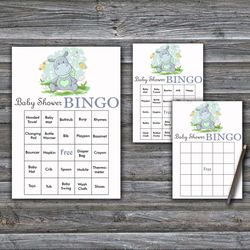 Baby Hippo Baby Shower Bingo Cards,Hippo Baby Shower Bingo Games,Printable Baby Shower Bingo Cards--304