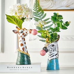 Resin Vase Giraffe Head and Zebra Head.  Flower Planter. Plant Pot.  vs014