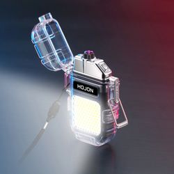 Electric Torch Transparent Waterproof Lighter Plasma Dual ARC Windproof Lighter USB Rechargeable Lighters Outdoor Campin